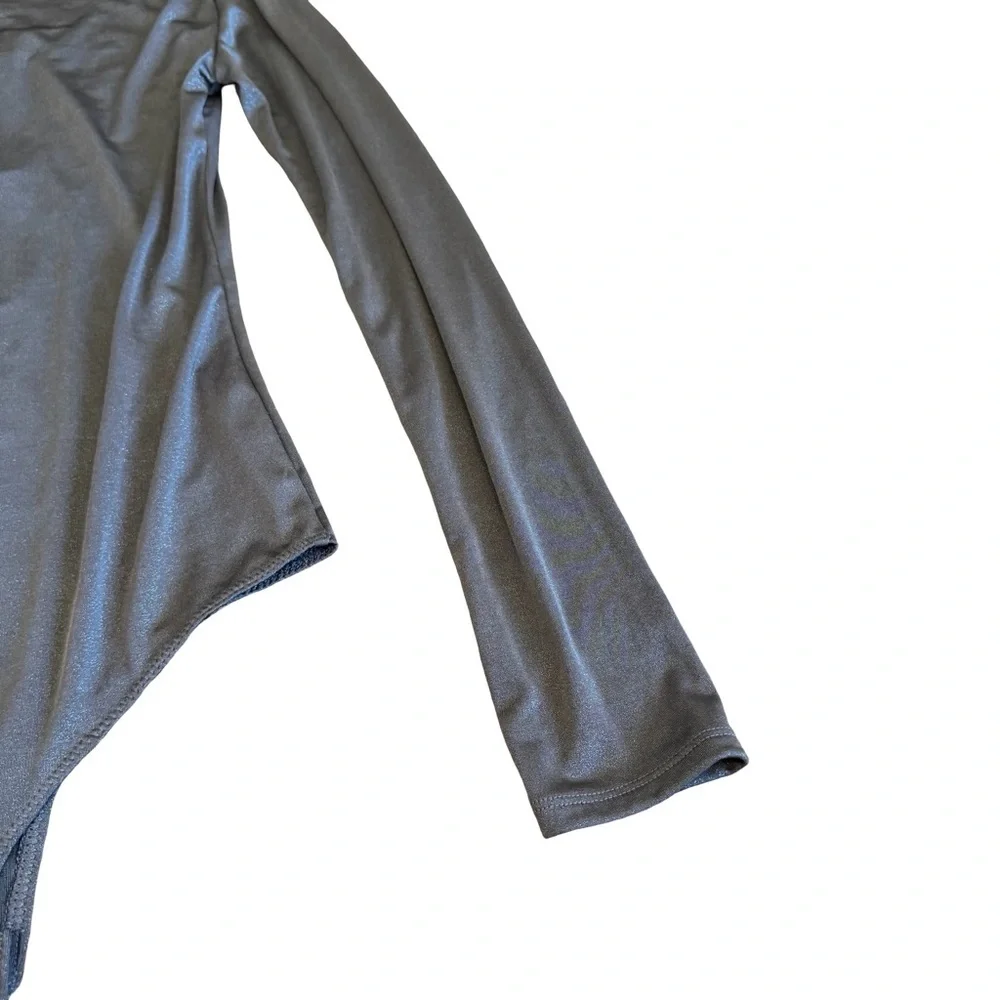 BCBGMaxAzria Turtleneck Bodysuit Shimmer Stretch Grey Long Sleeve Stretch XS NWT - Picture 12 of 15